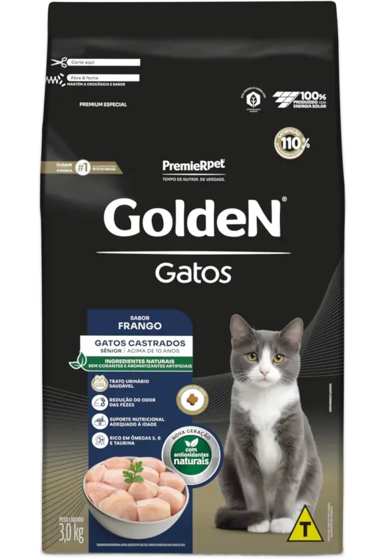 GoldeN Gatos Castrados Sênior Frango, Arroz e Beterraba Branca