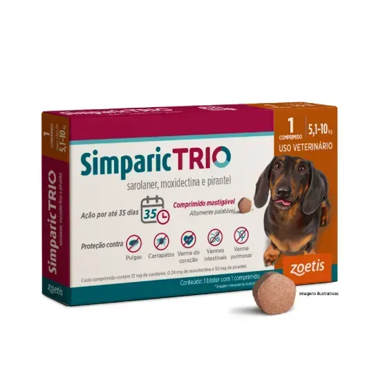 Antipulgas Simparic Trio 12mg para Cães 5,1 a 10kg