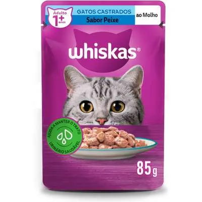Ração Úmida Whiskas Sachê Peixe ao Molho para Gatos Adultos Castrados