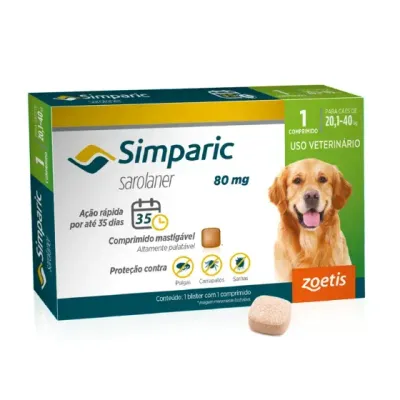 Antipulgas Simparic 80mg para Cães 20 a 40kg
