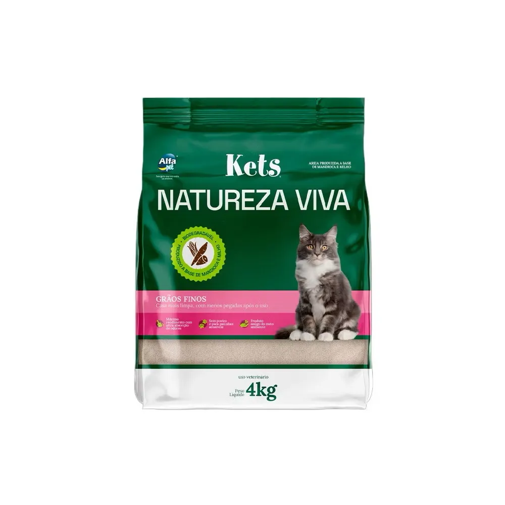 Areia Higiênica Para Gato Natureza Viva Kets Grãos Finos