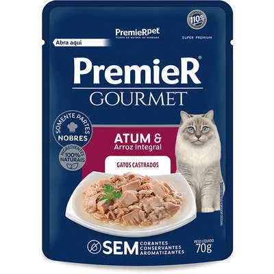 Ração Úmida Premier Gourmet Atum e Arroz Integral para Gatos Castrados